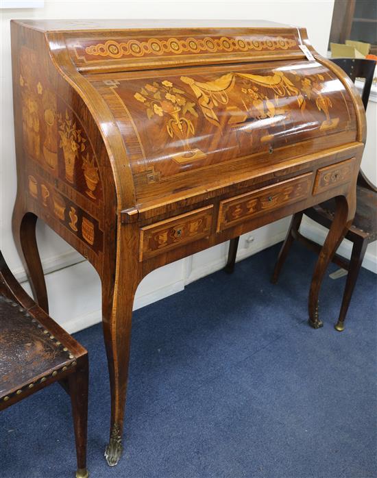 A Louis XV style marquetry and kingwood bureau à cylinder W.100cm